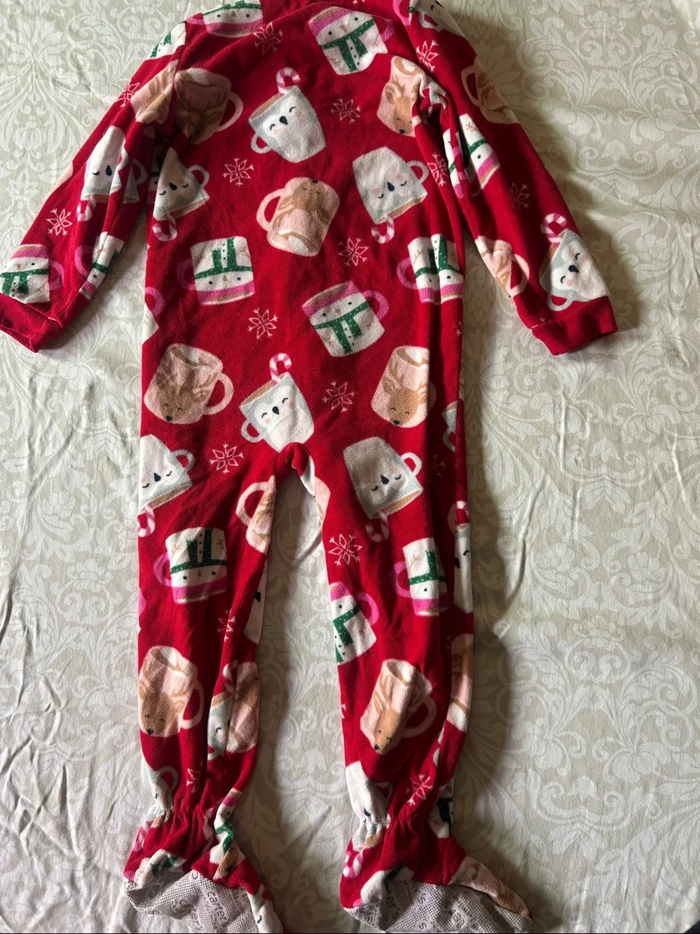 Carter's Red Holiday Fleece One-Piece Footed Pajamas with Mug & Bear Print